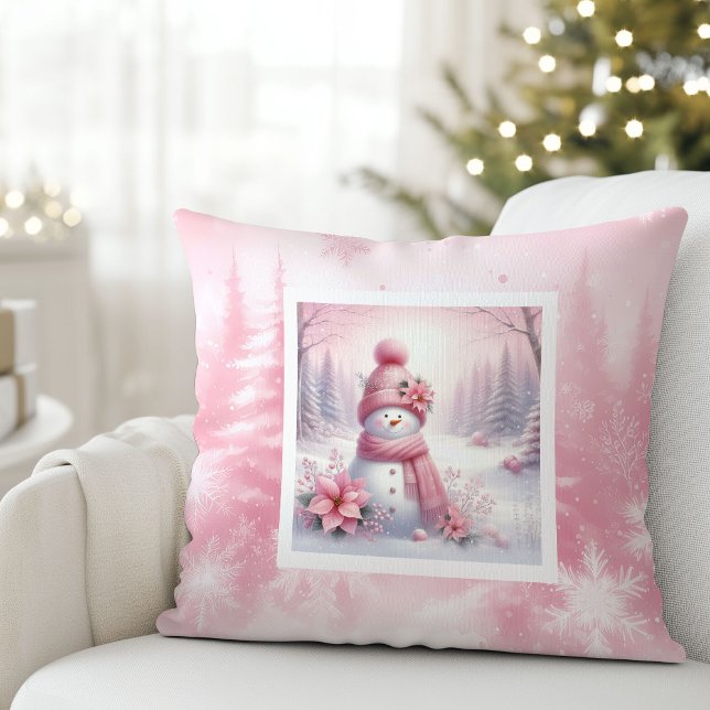 Coussin Warm Pinkmas Forest Snowman Christmas Pillow Gift (Warm Pinkmas Forest Snowman Christmas Pillow Gift)