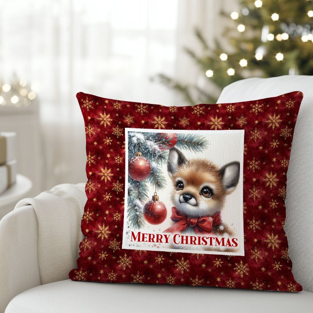 Coussin Warm winter scene baby fawn Christmas pillow  (Warm winter scene baby fawn Christmas pillow (48))