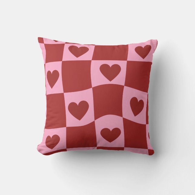 Coussin Warped Crimson Pink Checkerboard Pillow (Recto)