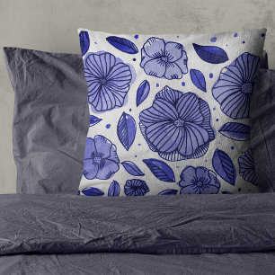 Coussin Watercolor and ink flowers – blue palette