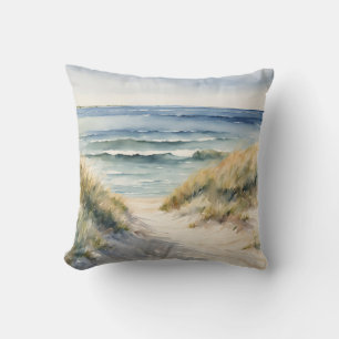 Coussin Watercolor Beach Scene Ocean Waterscape