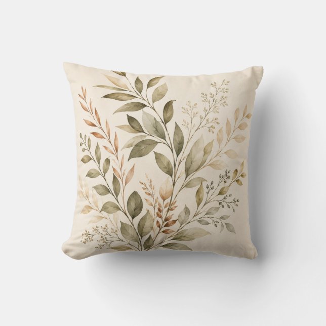 Coussin Watercolor Botanical Branches Decorative Pillow (Recto)