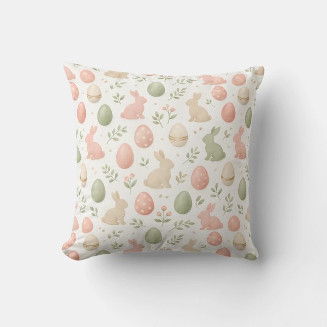 Coussin Watercolor Bunny Easter Throw Pillow (Recto)