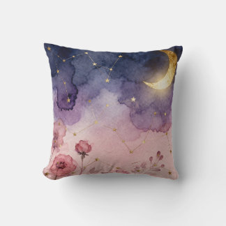 Coussin Watercolor Celestial Moon Pillow - Dreamy Artwork 