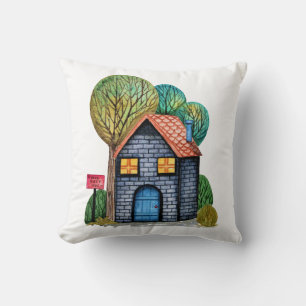 Coussin Watercolor cute Home Sweet Home Art