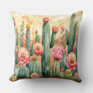 Coussin Watercolor Desert Cactus Garden Pillow