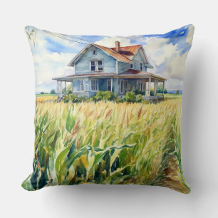 Coussin Watercolor Farmhouse and Corn Field