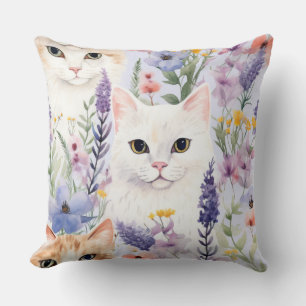 Coussin Watercolor Floral Cats Papiers numériques