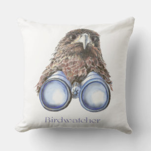 Coussin Watercolor Hawk Birdwatcher Bird Fun