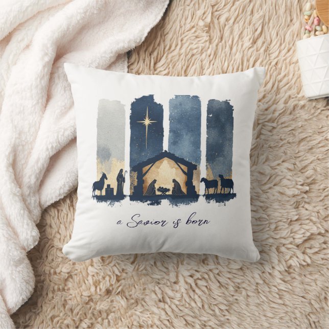 Coussin Watercolor Nativity Scene Religious Holiday  (Couverture)
