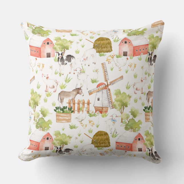 Coussin Watercolor Nursery Farm Animaux terrestres (Recto)