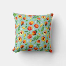 Watercolor Peach Green Leaves Blue background