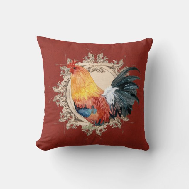 Coussin Watercolor Rooster French Country Russe Farm (Recto)