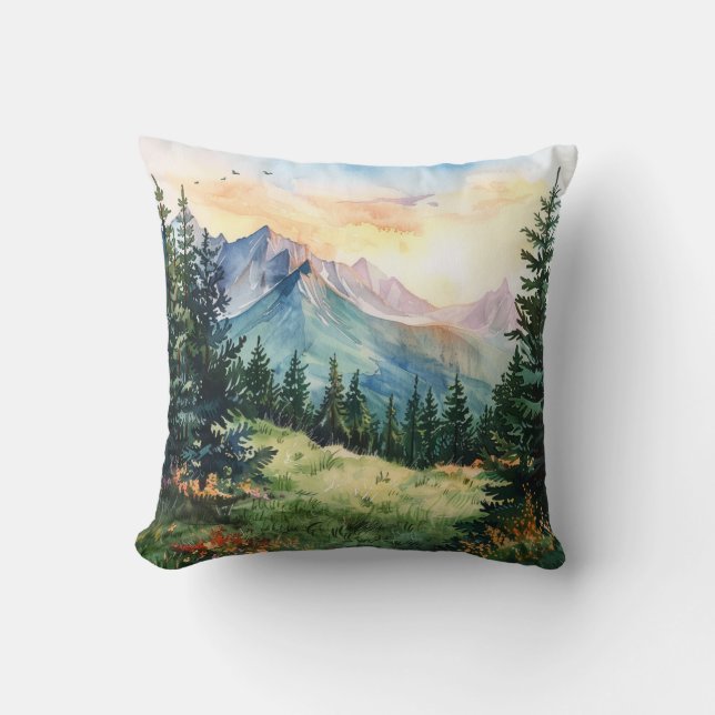 Coussin Watercolor Summer Mountain (Recto)