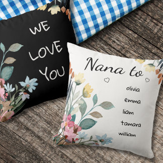Coussin Watercolor Wildflowers Grandchildrens Names Nana