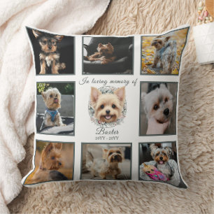 Coussin Watercolor Yorkie et Floral Wreath Memorial
