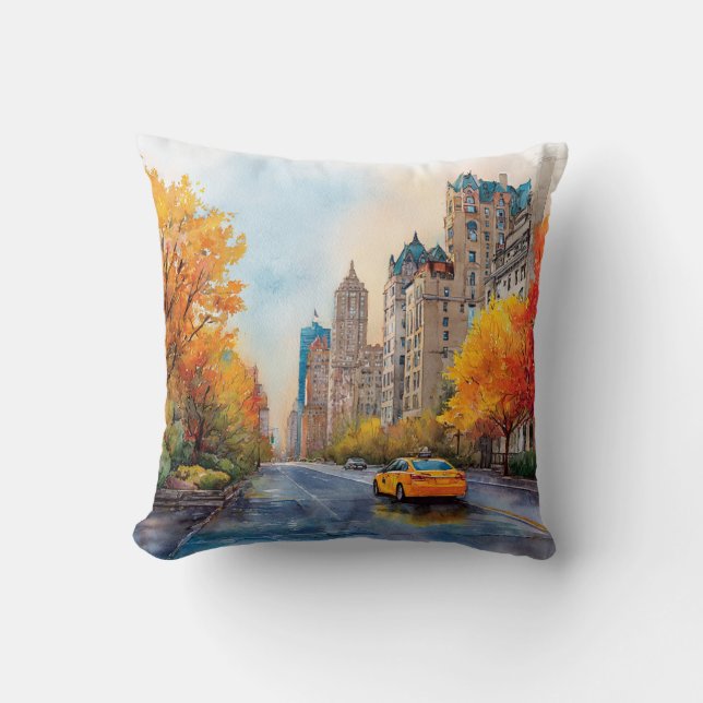Coussin Watercolour Autumn in New York (Recto)
