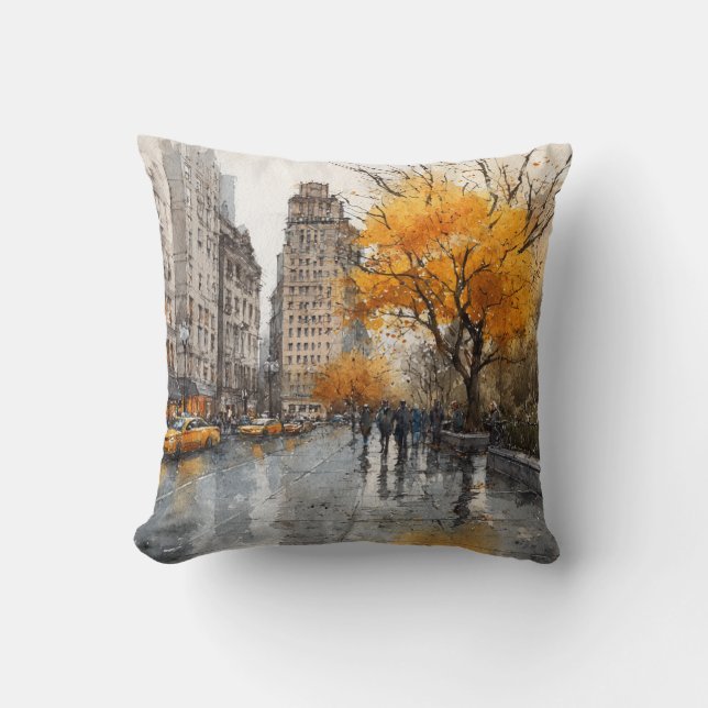 Coussin Watercolour Autumn in New York (Recto)