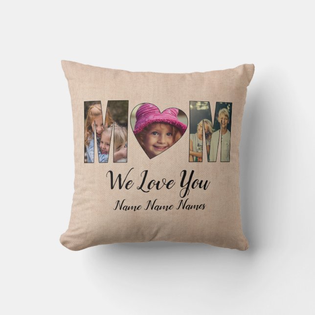 Coussin We Love Heart Maman Ajouter Photos Noms Texte Thro (Recto)