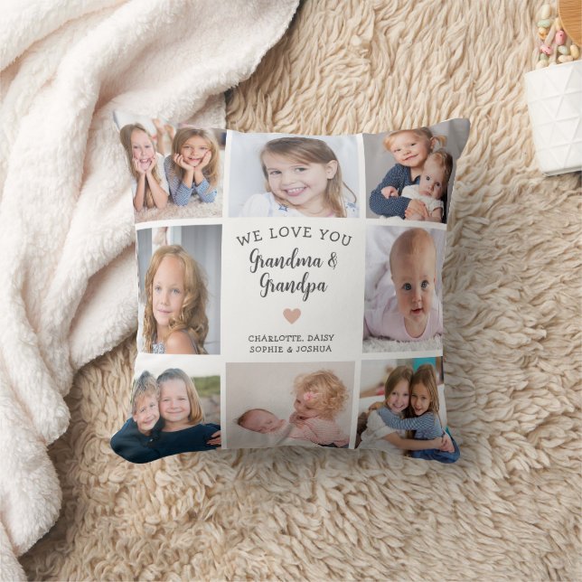 Coussin We Love You Grand-parents Photo Collage Modern (Couverture)