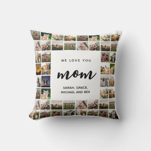 Coussin We Love You Mom Collage photo personnalisé