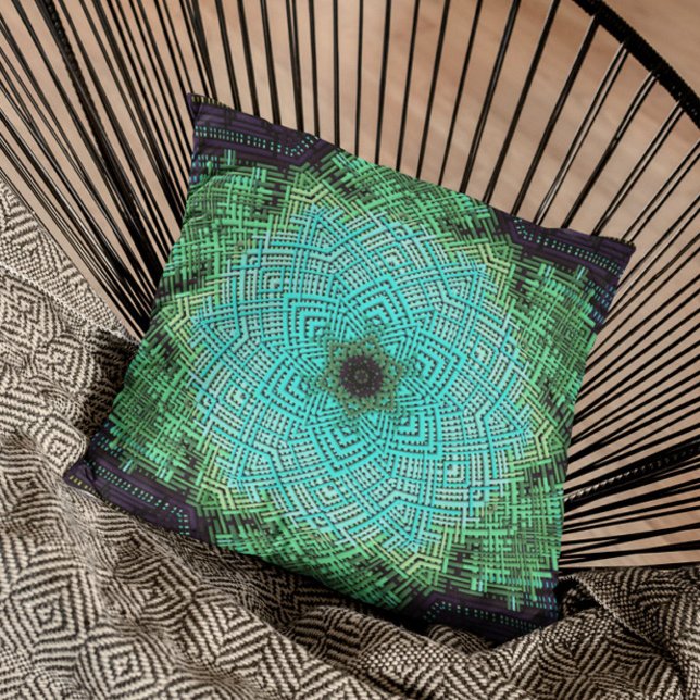 Coussin Weaver Mandala bleu et vert (Créateur téléchargé)
