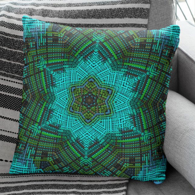 Coussin Weaver Mandala bleu et vert (Créateur téléchargé)