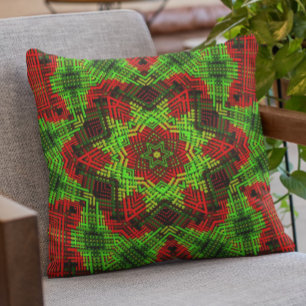 Coussin Weaver Mandala vert et rouge