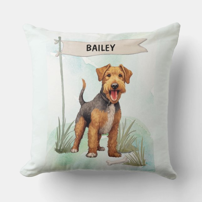 Coussin Welsh Terrier Watercolor Personalized Dog (Recto)