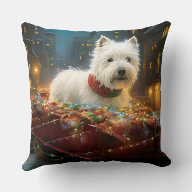 Coussin West Highland White Terrier Festif de Noël (Verso)