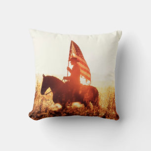 Coussin Western - portrait de cowboy avec drapeau américai