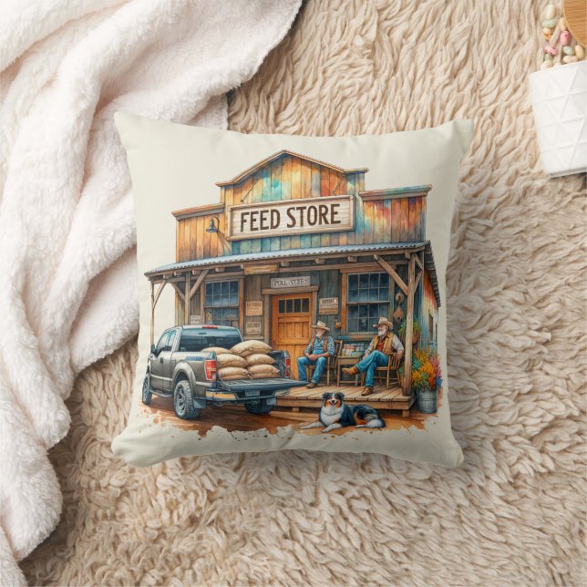 Coussin Western Rustic Country Feed Store (Couverture)