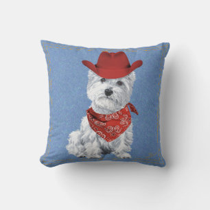 Coussin Westie Cowboy sur Denim