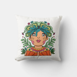 Coussin Whimsical Art Girl with Floral Crown