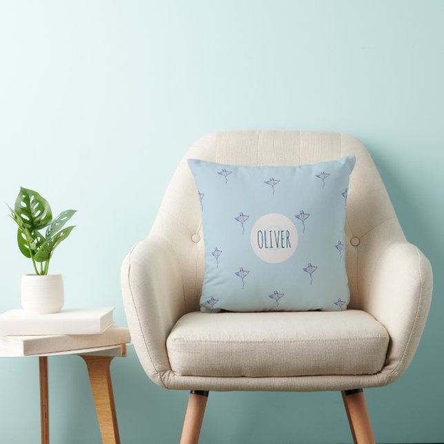 Coussin Whimsical Blue Boys Under the Sea Manta Ray (Chaise)