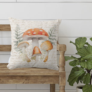 Coussin Whimsical Forest Champignons Vintage Farmhouse