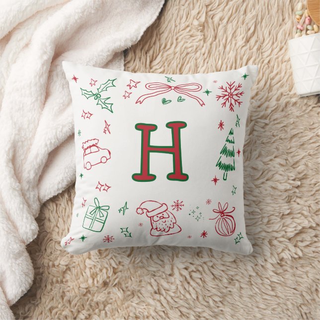 Coussin Whimsical HandDrawn style Monogram Festive (Couverture)