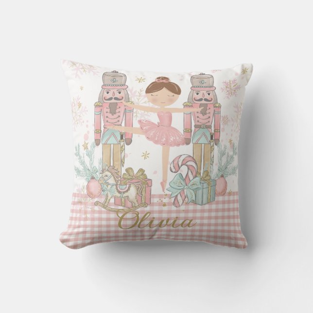 Coussin Whimsical Nutcracker Pastel Pink Christmas Ballet  (Recto)
