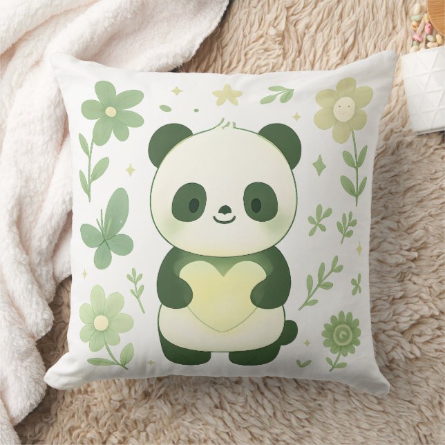 Coussin Whimsical Panda Heart Throw Pillow (Couverture)
