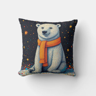 Coussin Whimsical Polar Bear In Orange Scarf