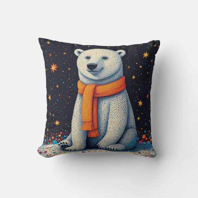 Coussin Whimsical Polar Bear In Orange Scarf (Recto)