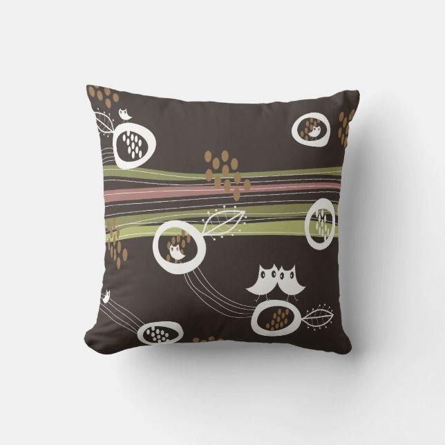 Coussin Whimsical Retro Chouettes Brown Famille Nid Cute C (Recto)