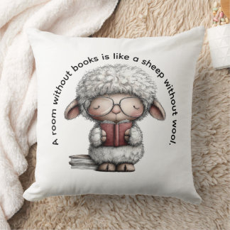 Coussin Whimsical Sheep Reading a Book