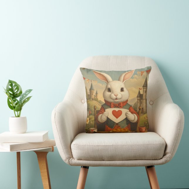 Coussin Whimsical White Rabbit Hearts Enchanted Wonderland (Chaise)