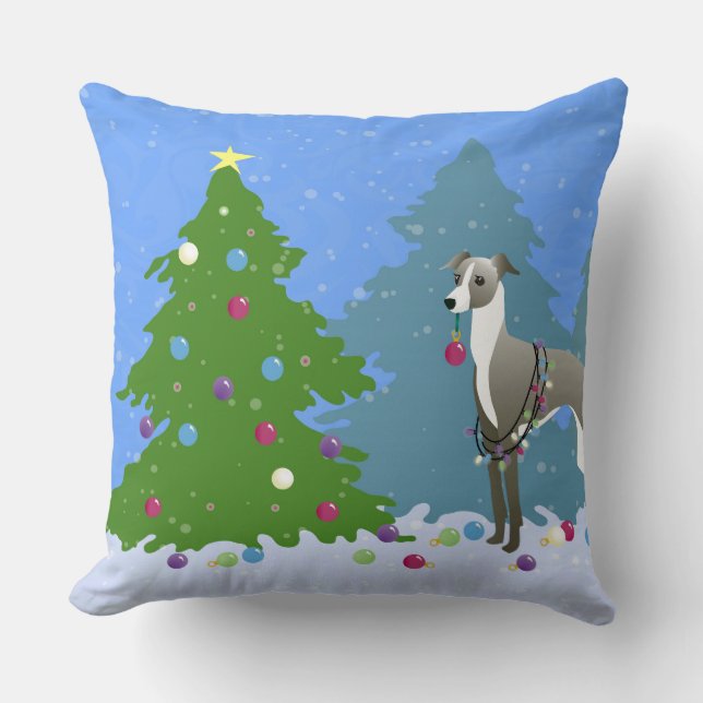 Coussin Whippet gris italien Décoration Tre de Noël (Recto)