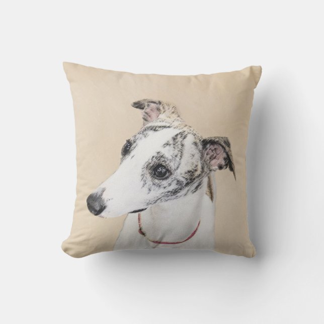 Coussin Whippet, whippet anglais, rupture, blanc, brindle, (Recto)
