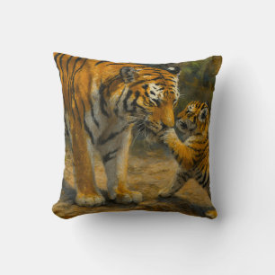 Coussin Whispers in the Wild - Tiger and Cub in Forest