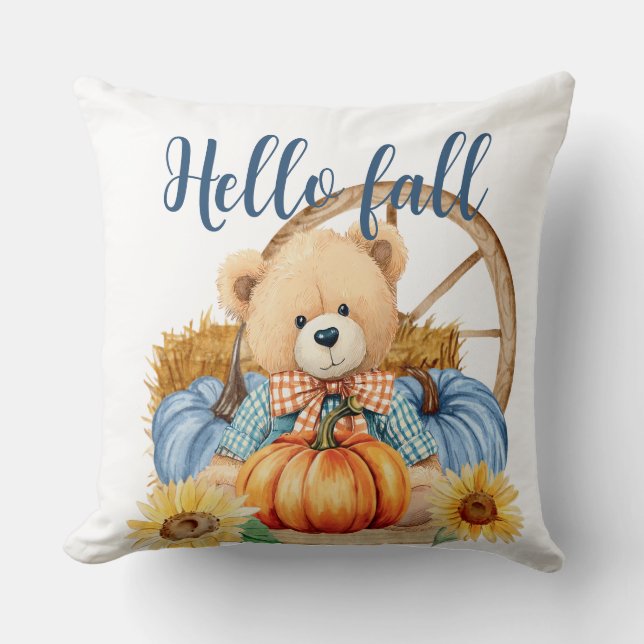 Coussin Whispers of Fall - Teddy & Wreath Reversible (Recto)