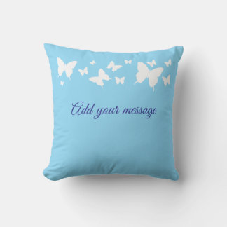 Coussin White and Blue Butterfly Personalised Cushion Gift