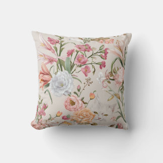 Coussin White Cats Pink Roses Floral 